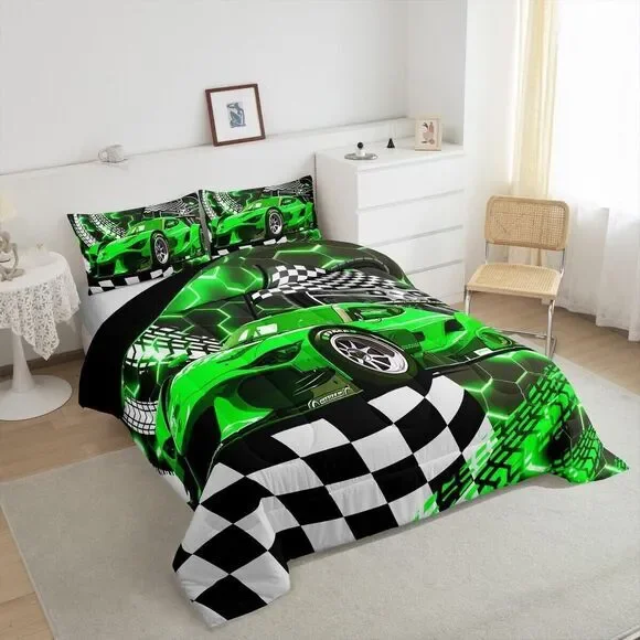 Race Car Toddler Bedding Set – 2-Piece Comforter & Pillowcase, Soft & Lightweigh - Picture 3 of 6